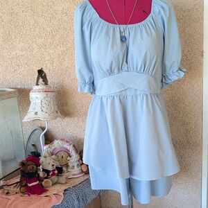 SHEIN CURVE  Light Blue Puff-Sleeve Mini Romper Dress 3x Plus